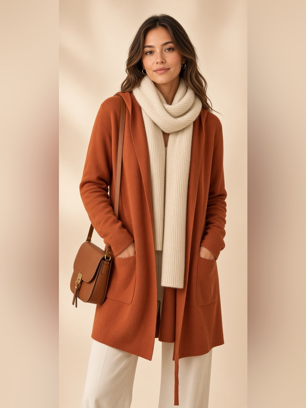 Twelfth Love Hooded Open-Front Cardigan Rust Size M